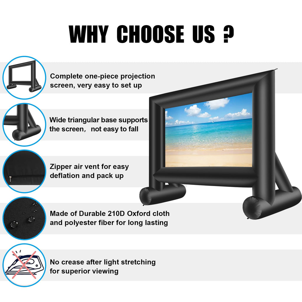 Inflatable Projector Screen 15ft with Air Blower and Storage Bag U6358