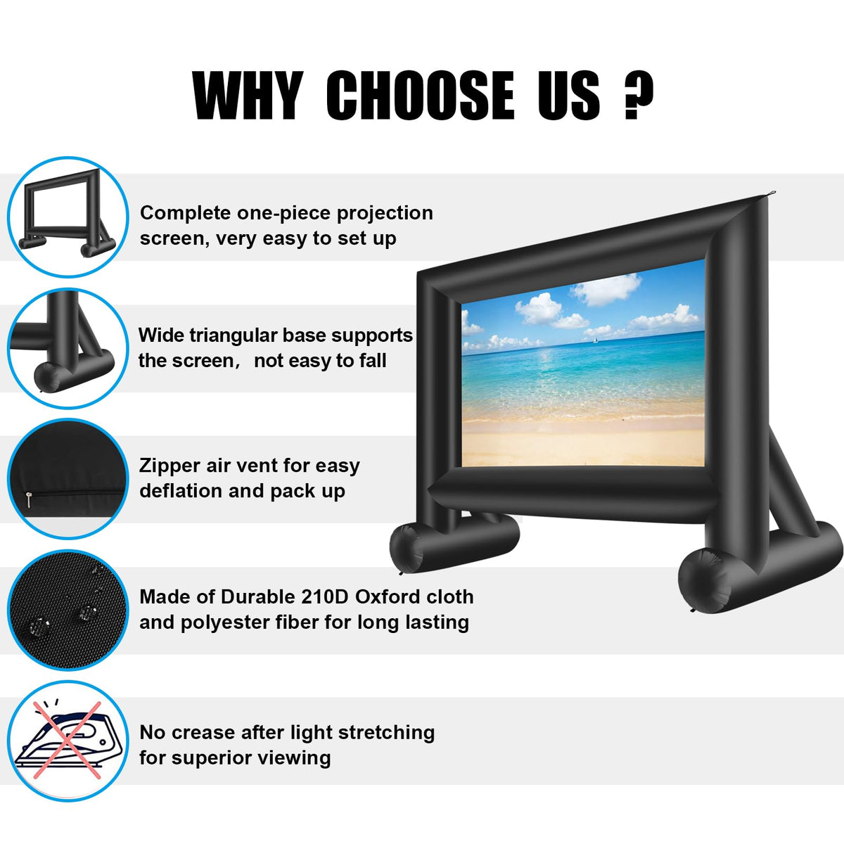 Inflatable Projector Screen 15ft with Air Blower and Storage Bag U6358