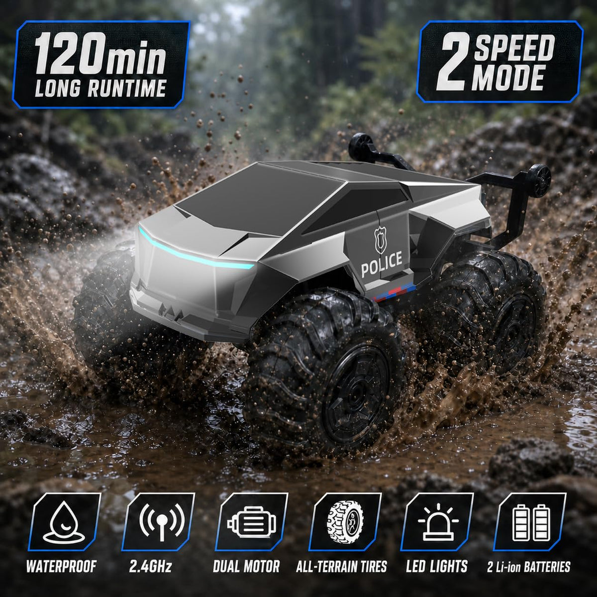 1:16 Amphibious 4WD Waterproof RC Truck with 2 Rechargeable Batteries H155