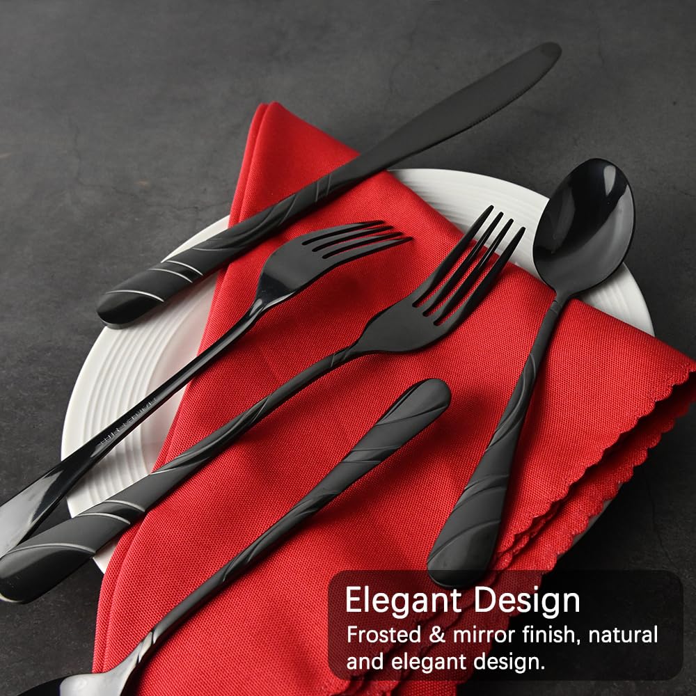 Black 40-Piece 18/0 Stainless Steel Silverware Set U236578
