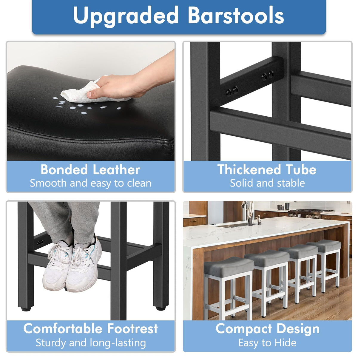Bonded Leather Counter Height Bar Stools Set of 2 Q15144
