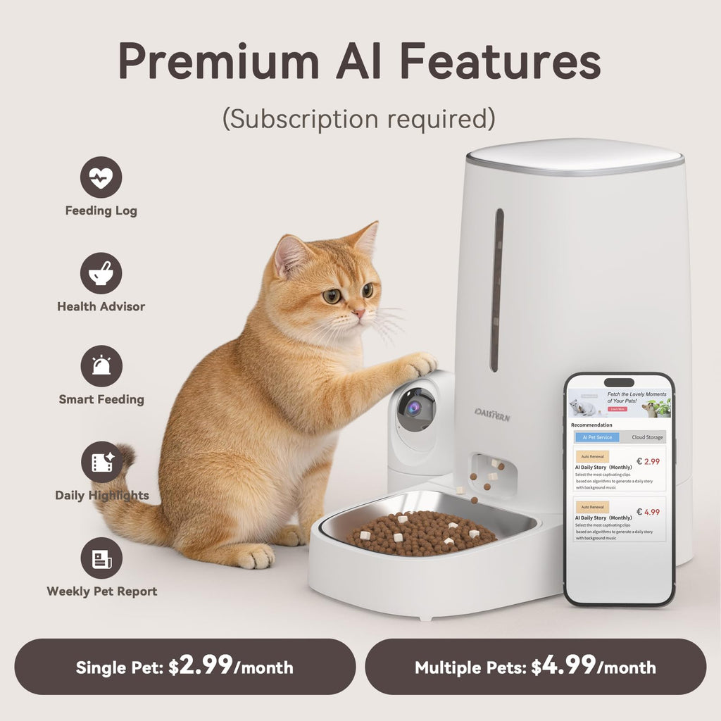 Automatic Cat Dog Feeder with Camera 4L Stainless Steel Bowl P336