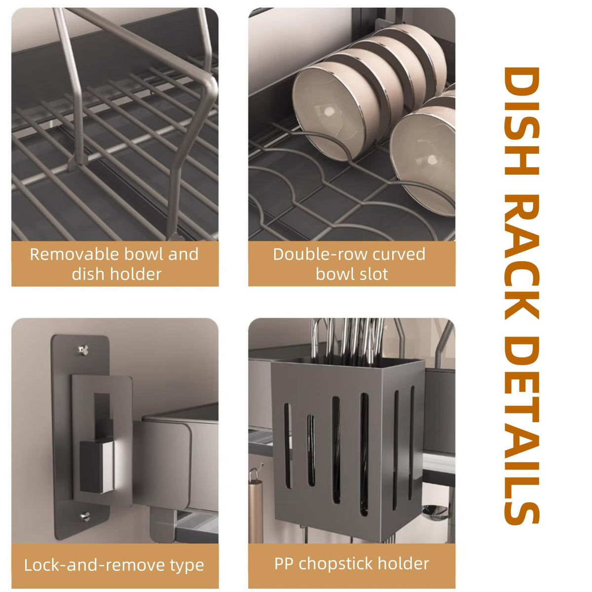 Wall-Mounted Stainless Steel Dish Drying Rack with Cutlery Holder V6862