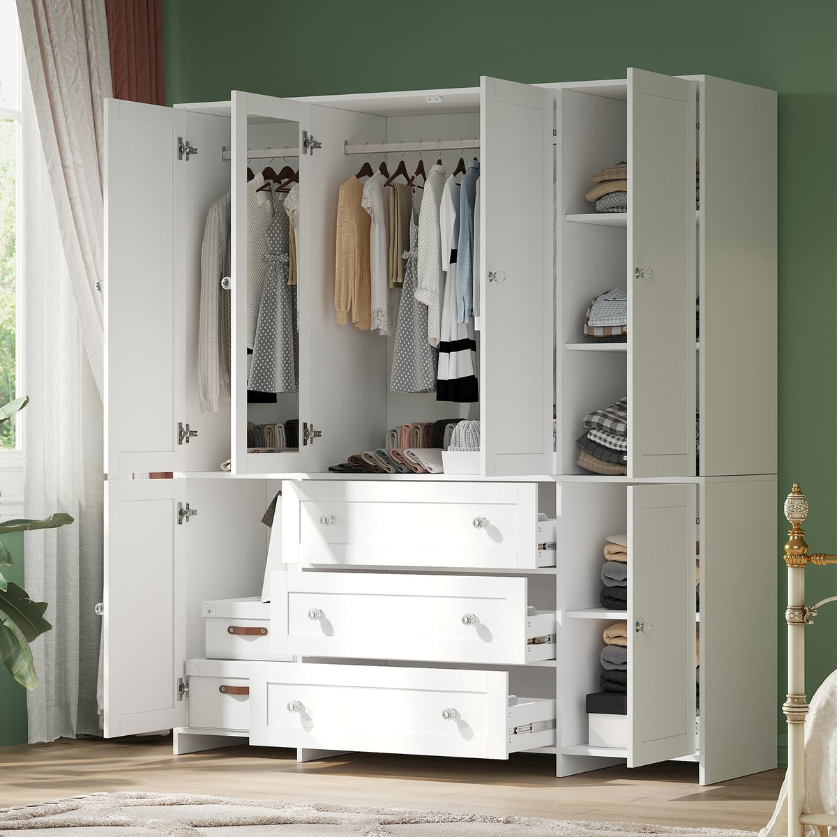 71" Armoire Wardrobe Closet with Drawers and Mirror F1631