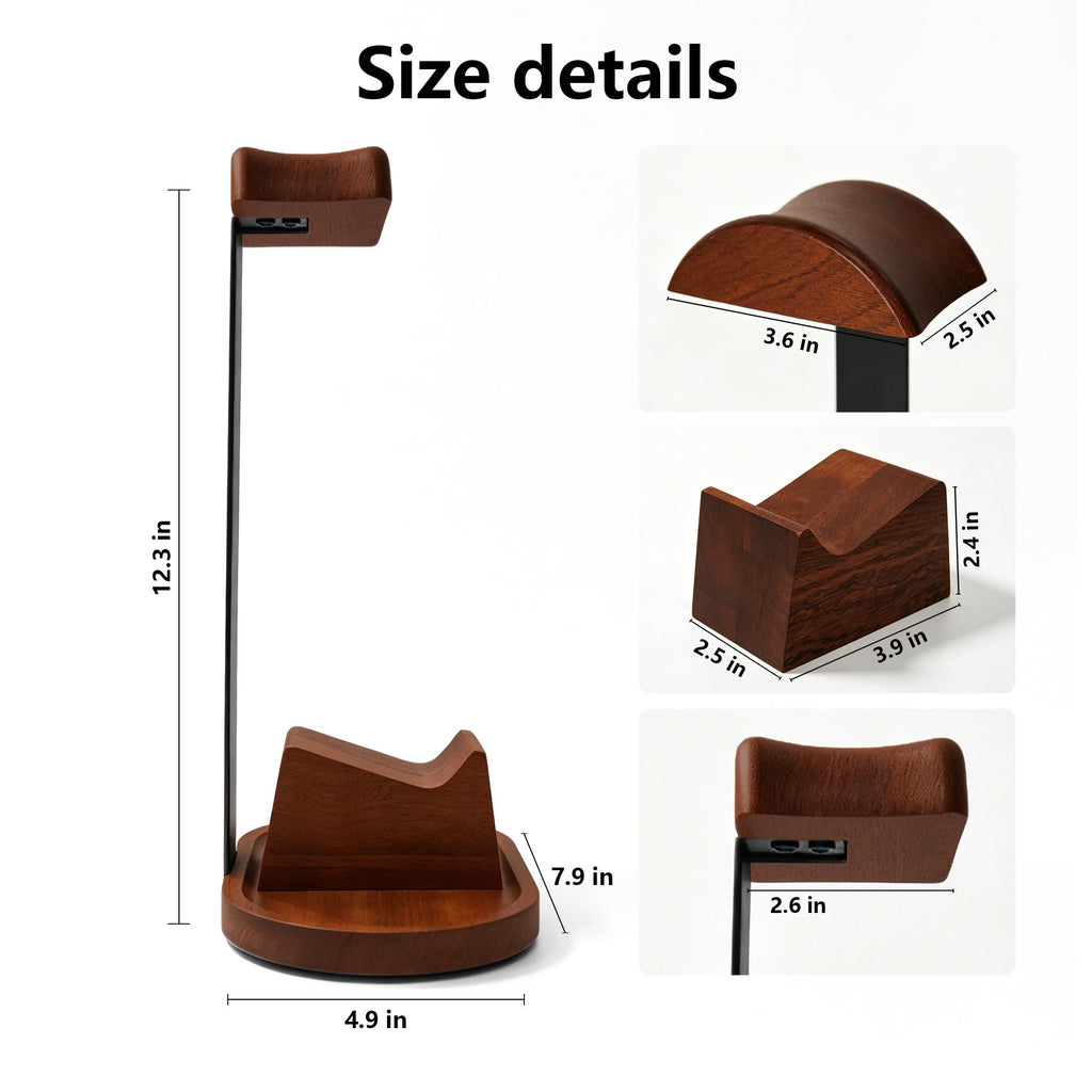 Wooden Headphone Stand with Storage Base W76596