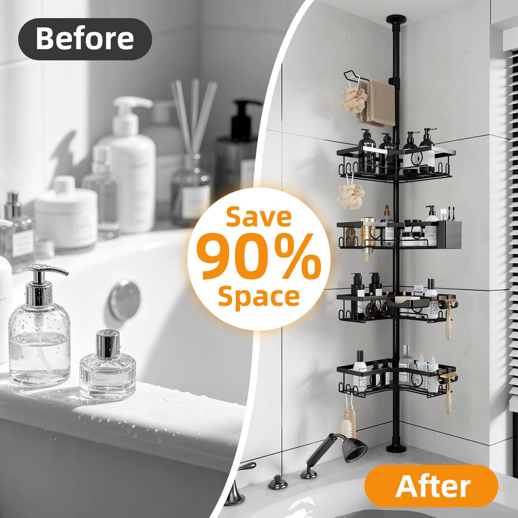 Black 4-Tier Adjustable Corner Shower Caddy D846
