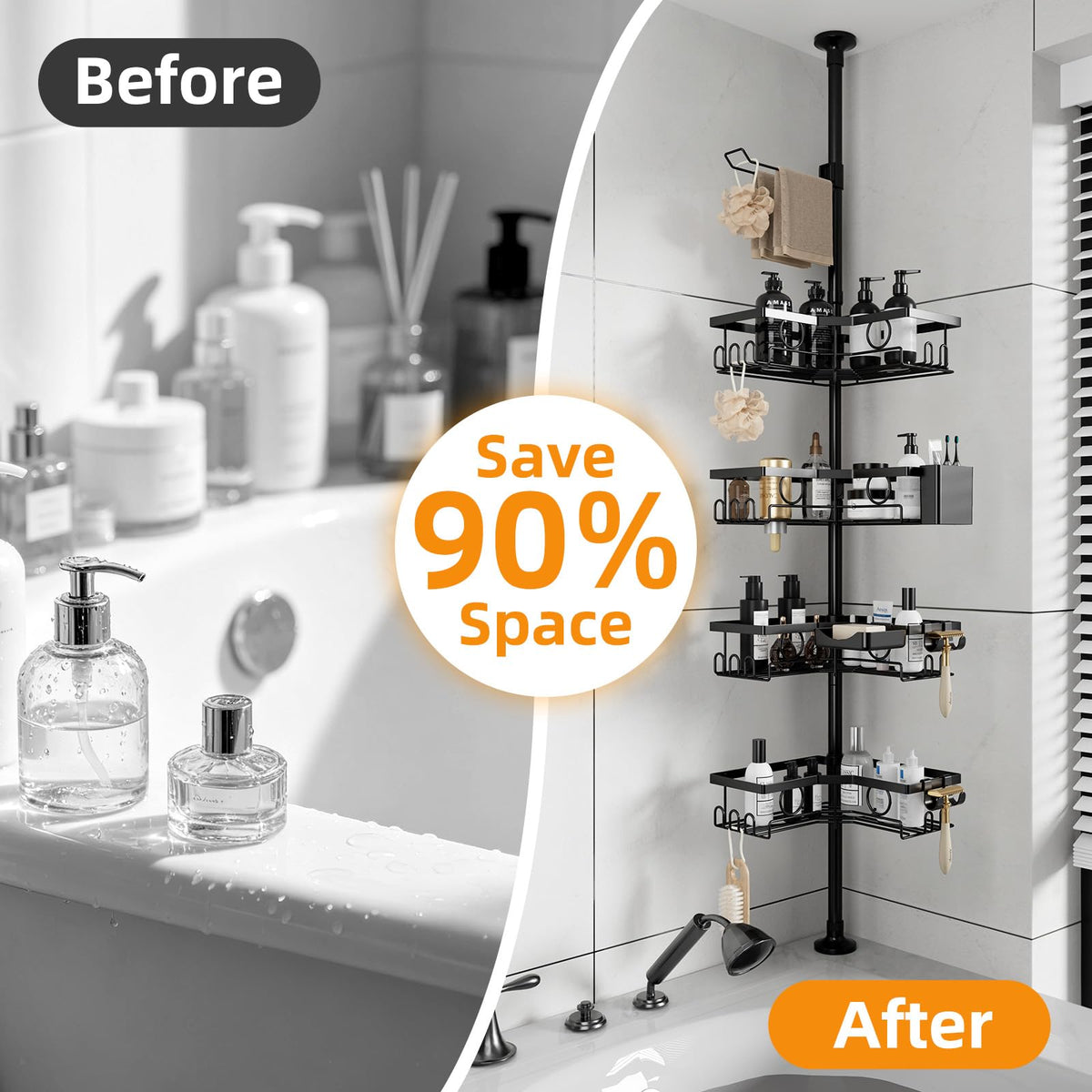 Black 4-Tier Adjustable Corner Shower Caddy D846