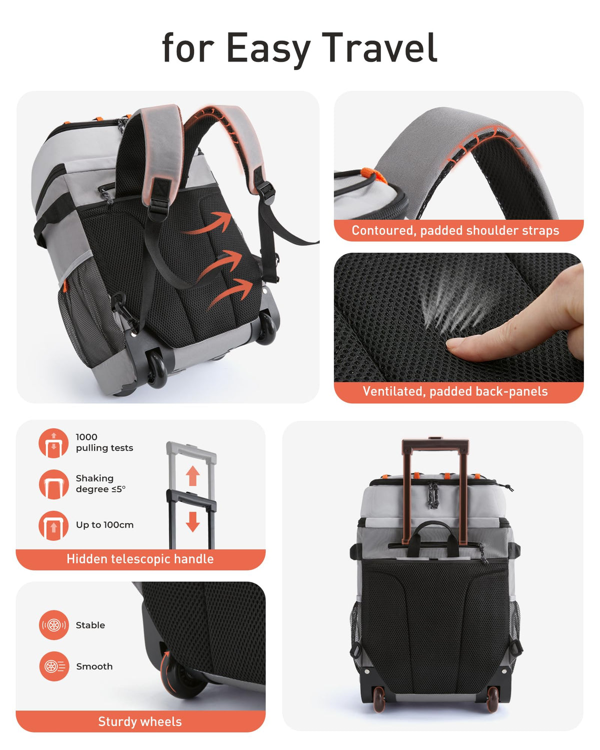 36/50 Cans Insulated Rolling Cooler Backpack with Wheels Y9056