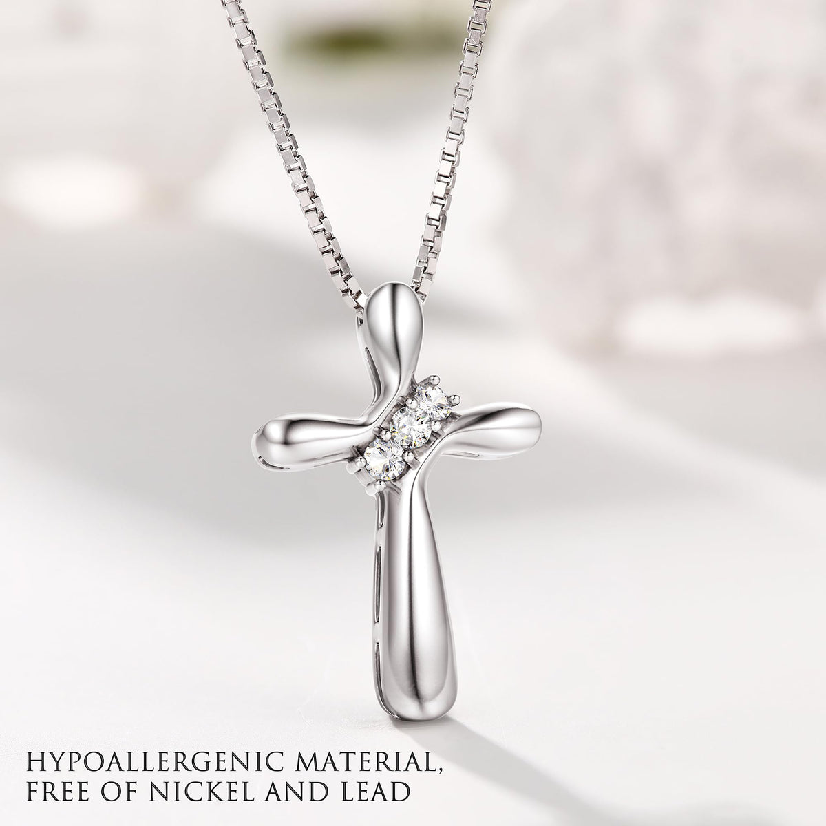 925 Sterling Silver Cross Necklace with 1 MM Box Chain G47473