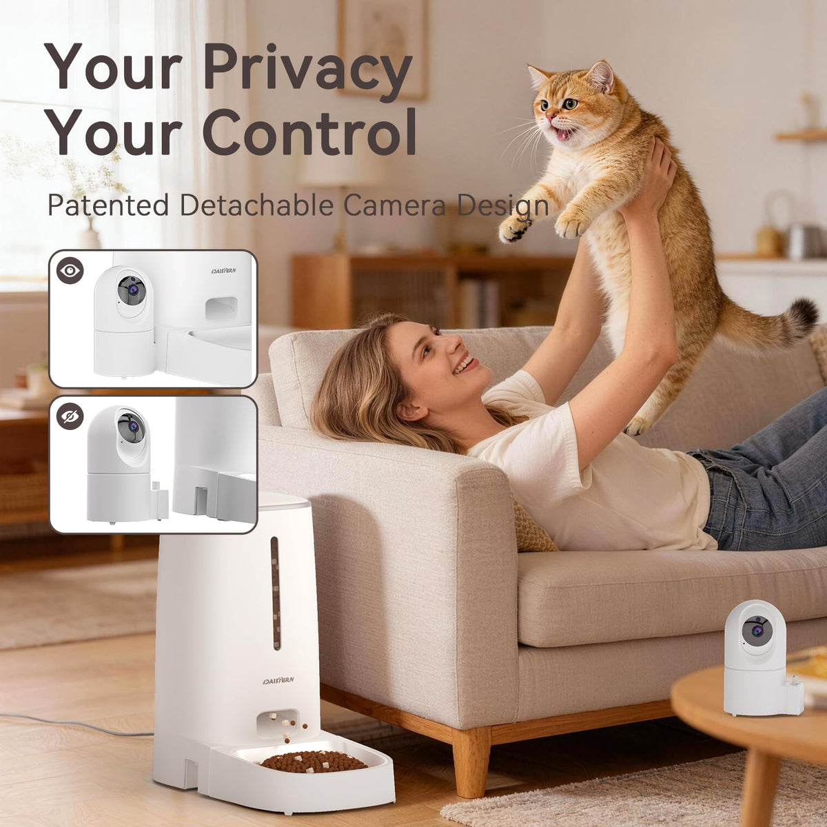 Automatic Cat Dog Feeder with Camera 4L Stainless Steel Bowl P336