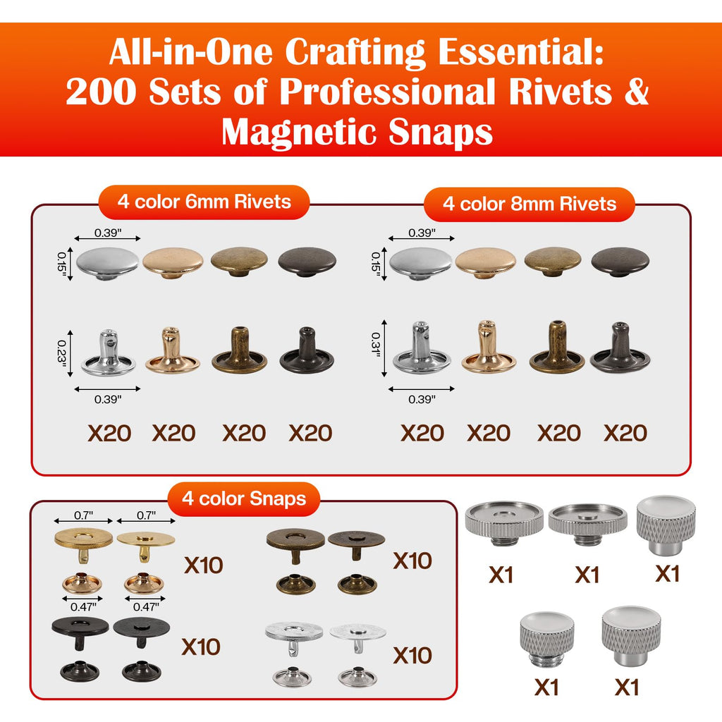 Leather Rivets & Magnetic Snaps Fastener Kit with Installation Plier B943