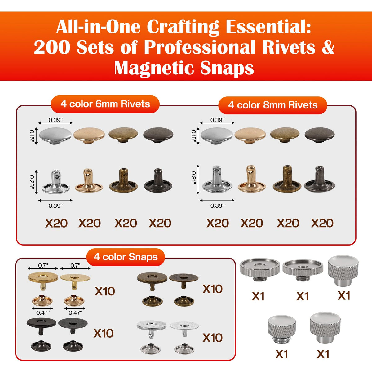 Leather Rivets & Magnetic Snaps Fastener Kit with Installation Plier B943