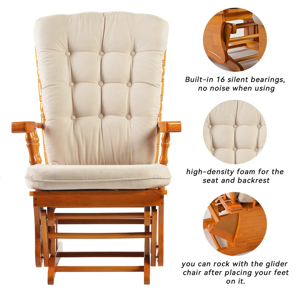 Honey Wood Finish Glider Chair with Ottoman F2709