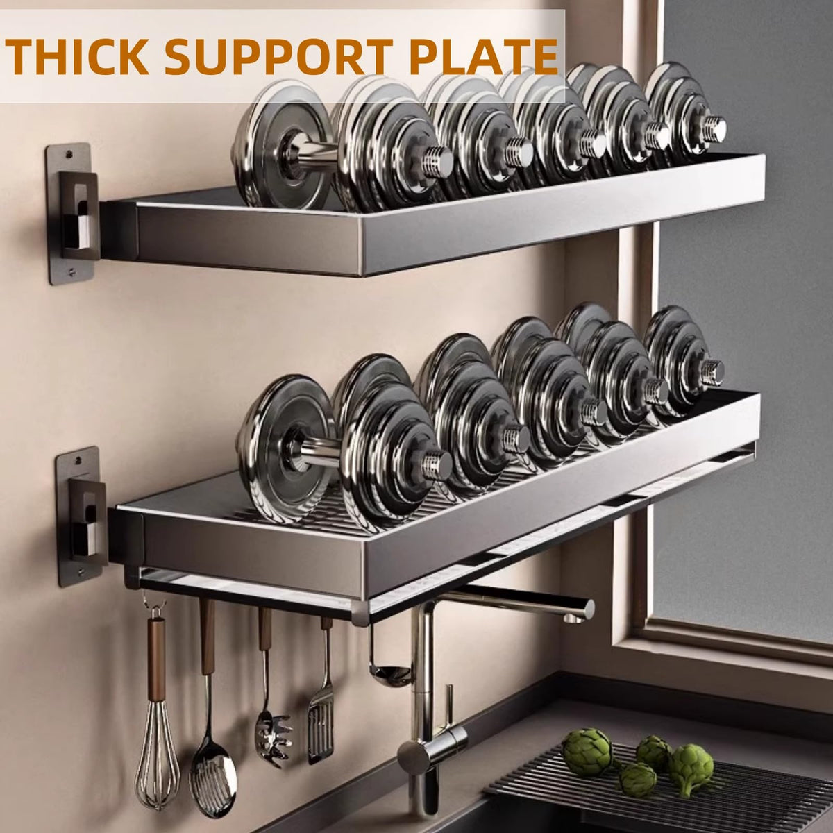 Wall-Mounted Stainless Steel Dish Drying Rack with Cutlery Holder V6862