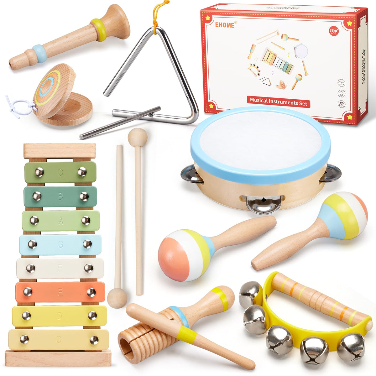 Wooden Percussion Music Kit with Drum, Xylophone, Storage Bag T133099
