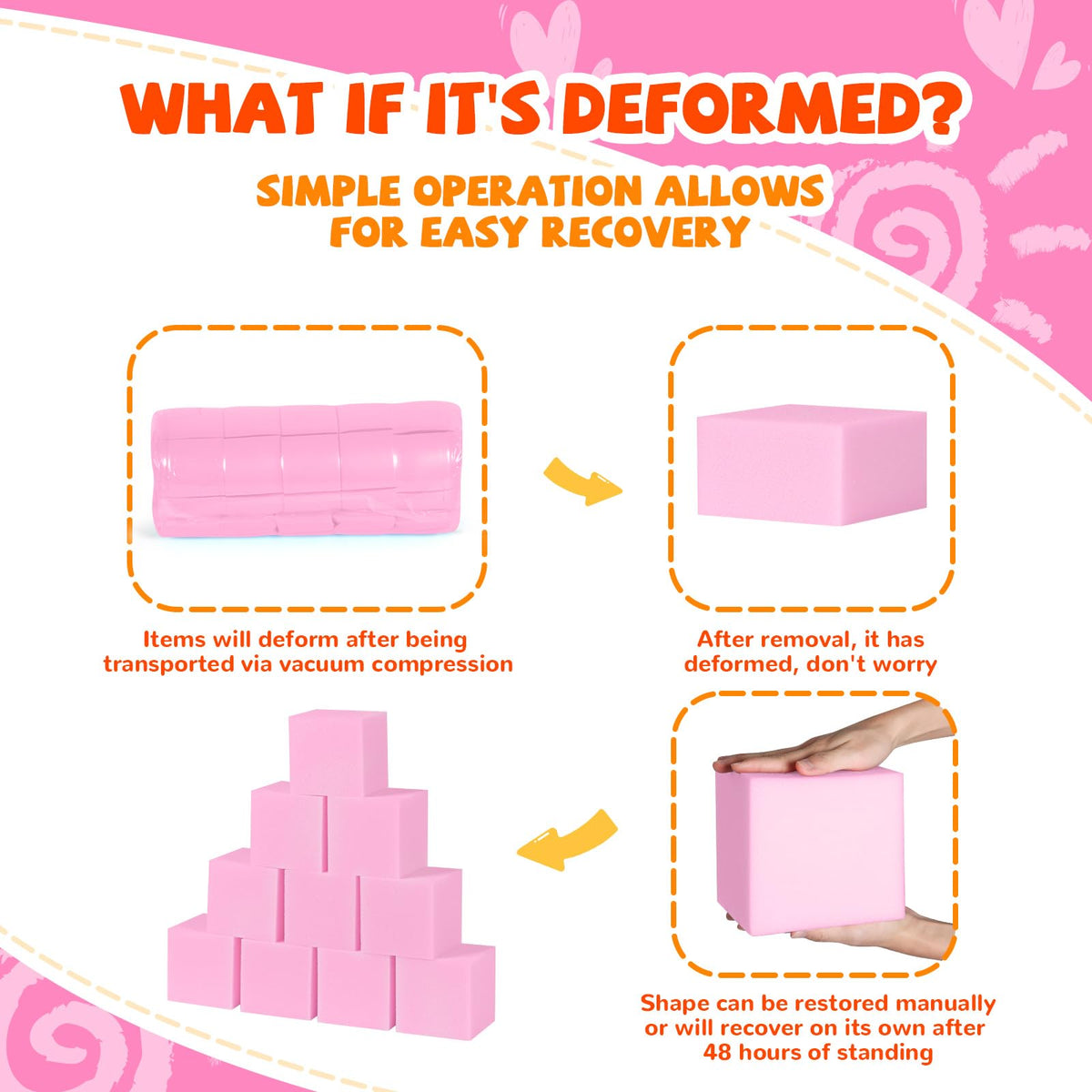5 Inch Foam Cubes, 48-Pack Light Pink W229