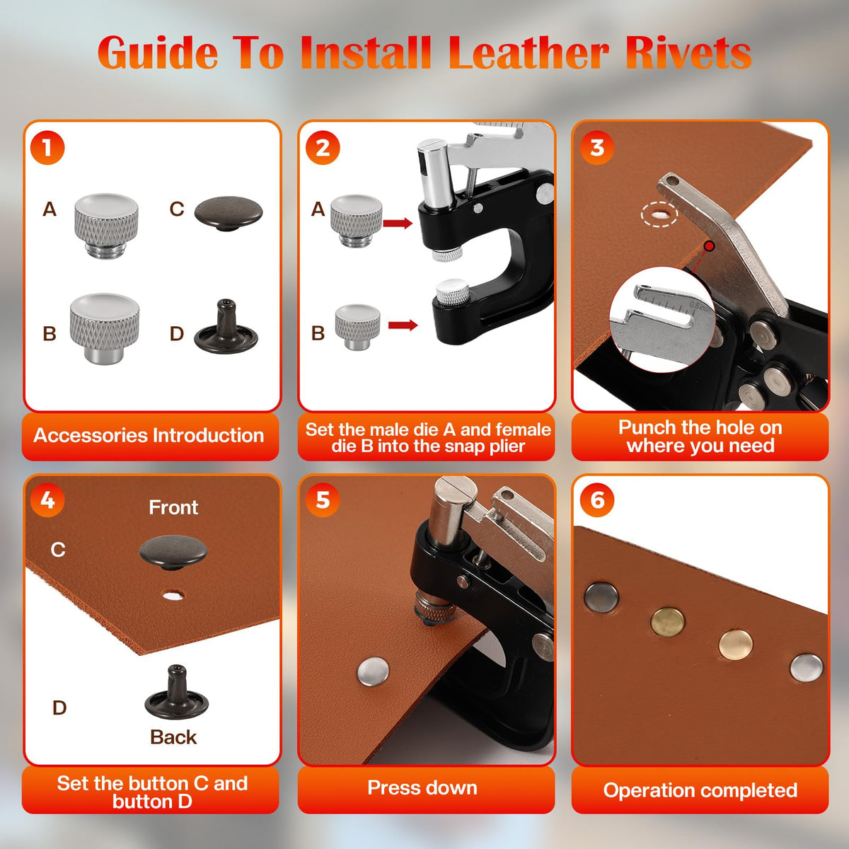 Leather Rivets & Magnetic Snaps Fastener Kit with Installation Plier B943
