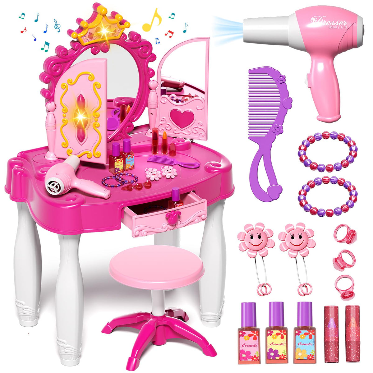 Kids Vanity with Mirror & Chair H2988