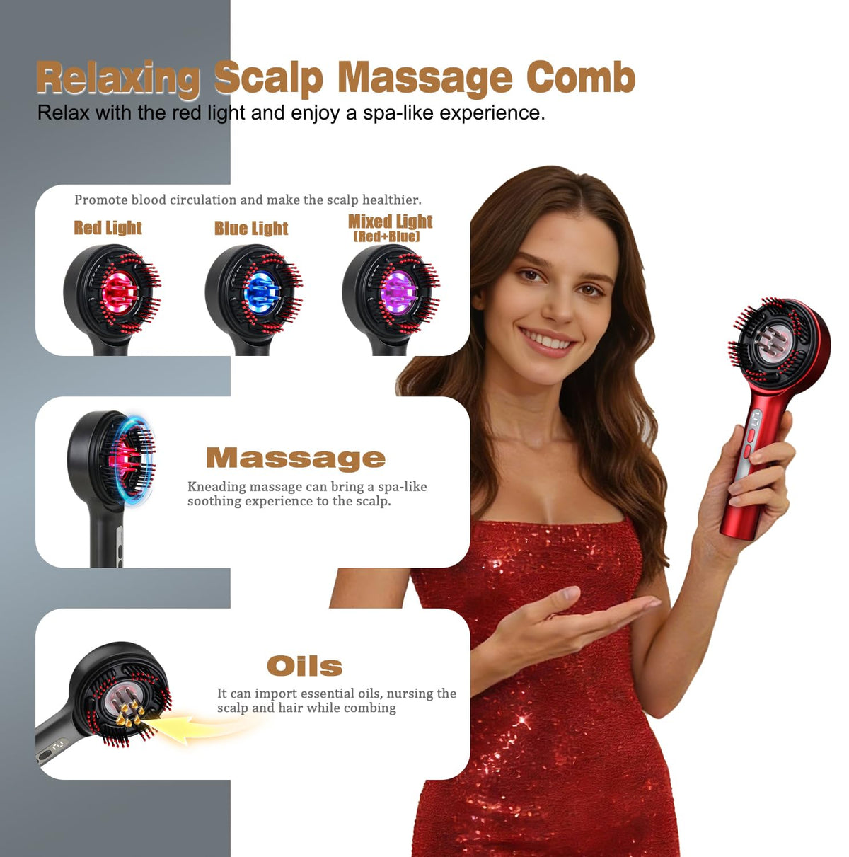 Rechargeable Cordless Scalp Massage Comb with Oil Applicator I5294