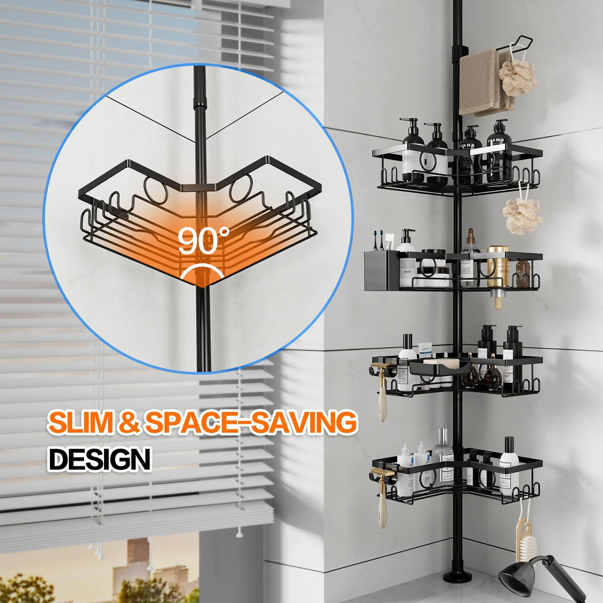 Black 4-Tier Adjustable Corner Shower Caddy D846
