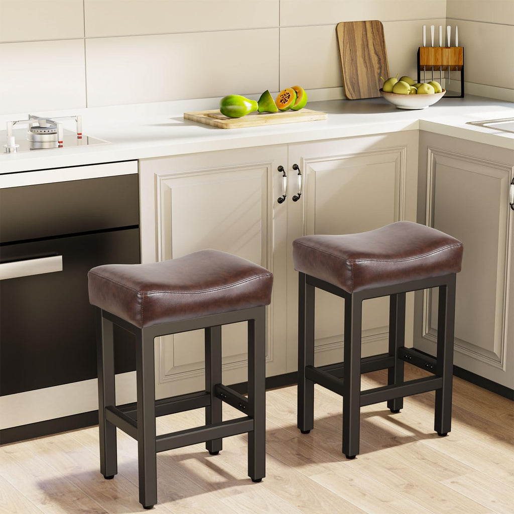 Bonded Leather Counter Height Bar Stools Set of 2 Q15144