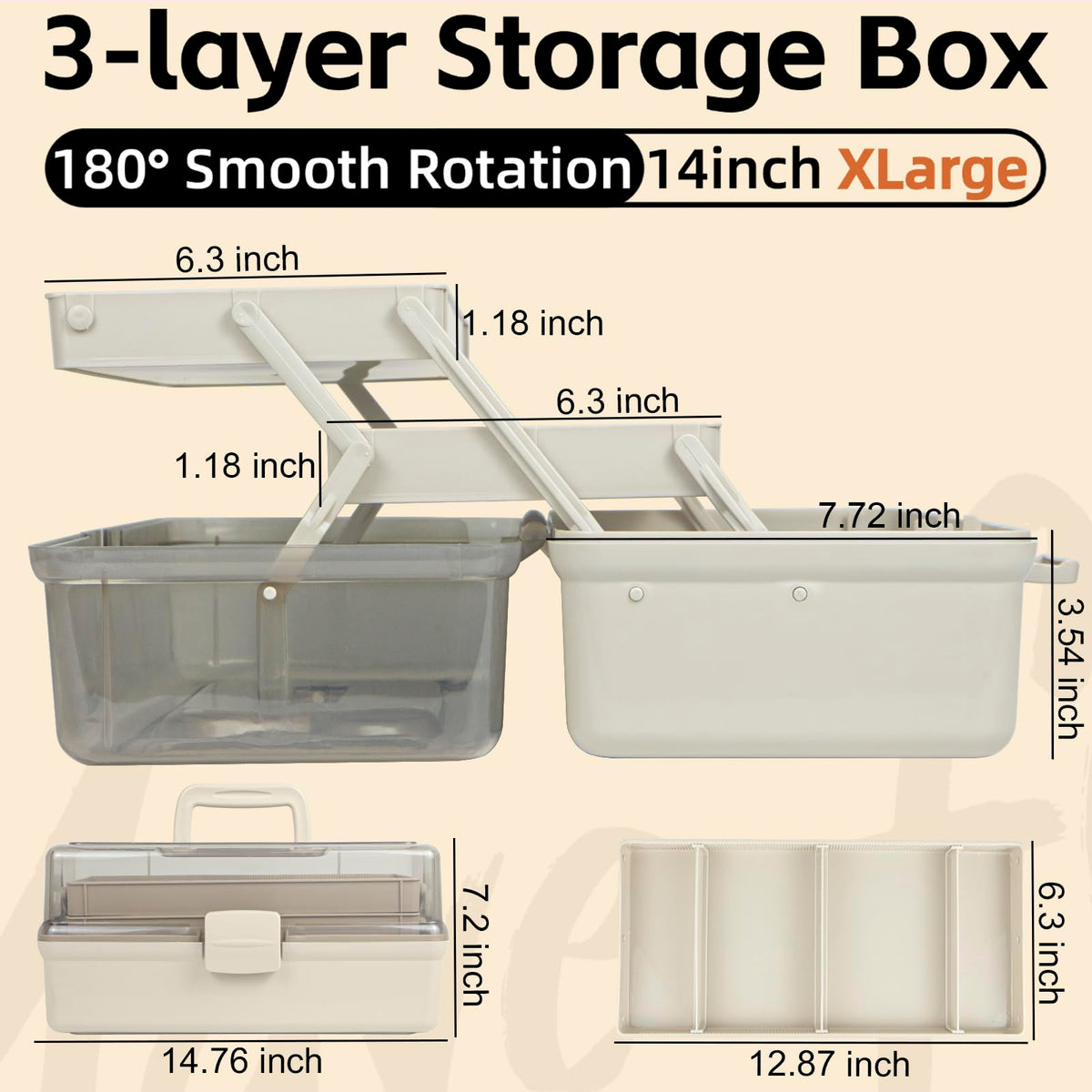 14in 3-Layer Multipurpose Craft Organizer and Storage with Adjustable Dividers R512