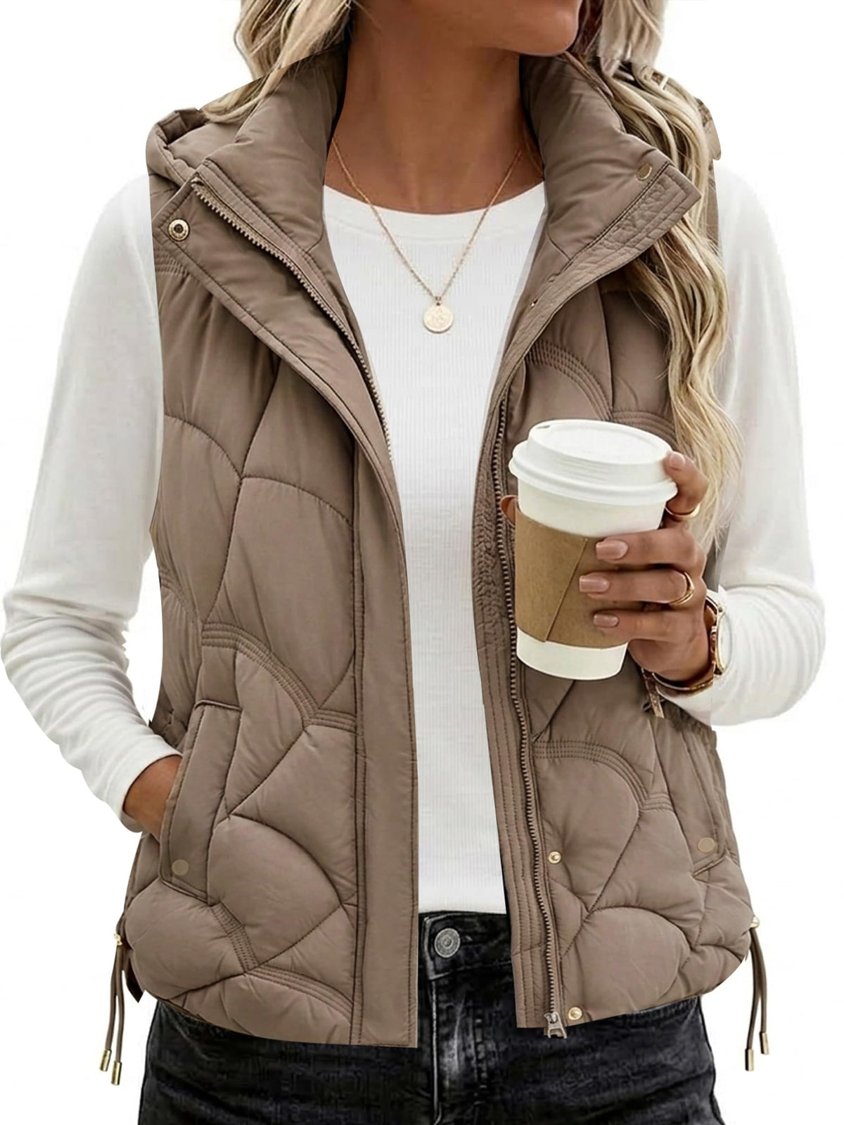 Sleeveless Zip Up Puffer Vest E218207