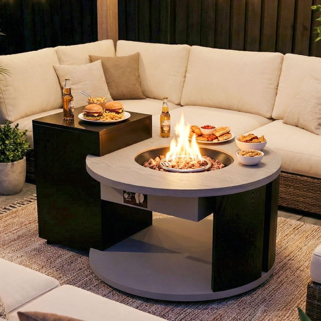 50,000 BTU Round Propane Gas Fire Pit Table with Storage Cabinet Q925160