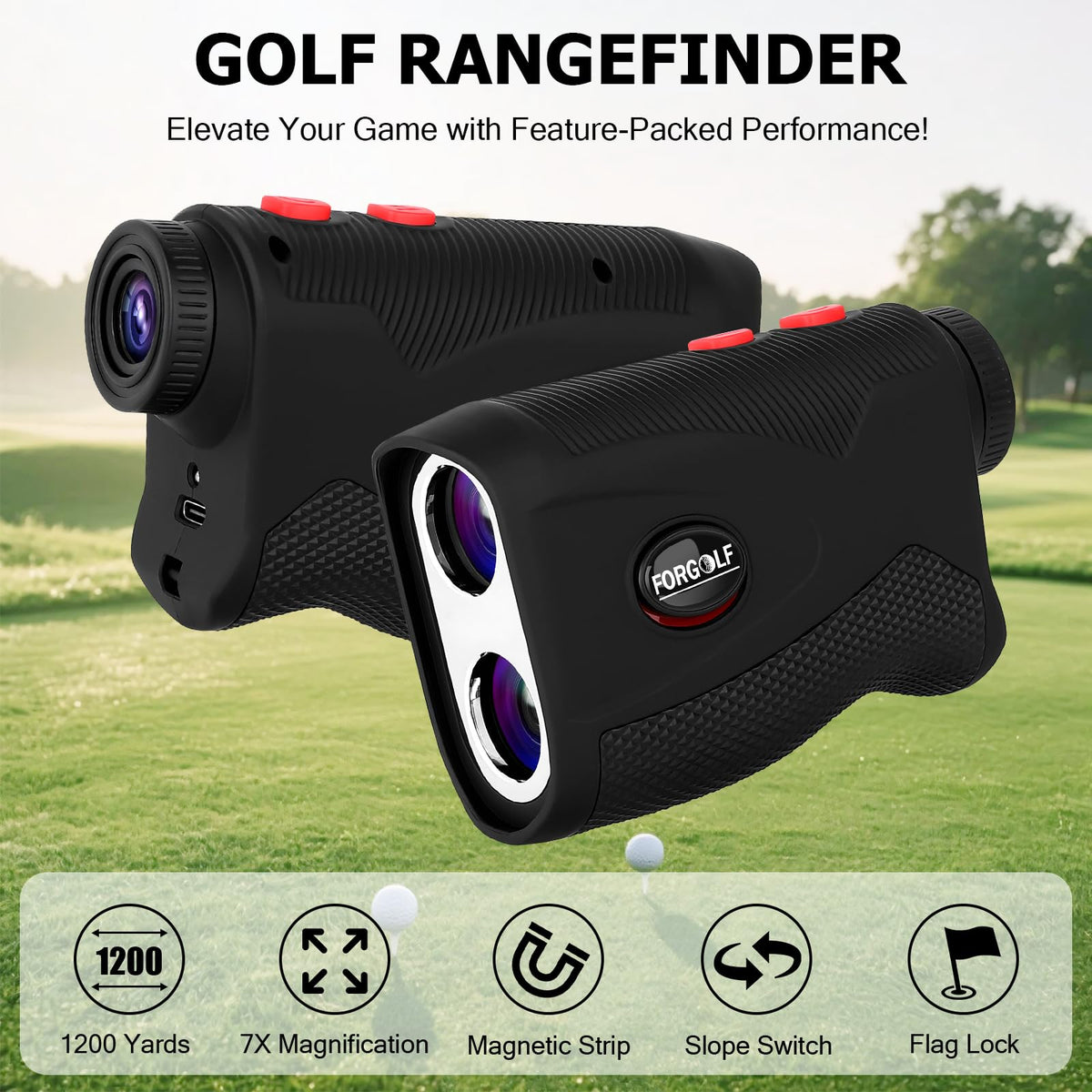 1200 Yards Golf Rangefinder with Slope, 7X Magnification, Rechargeable Battery W208251