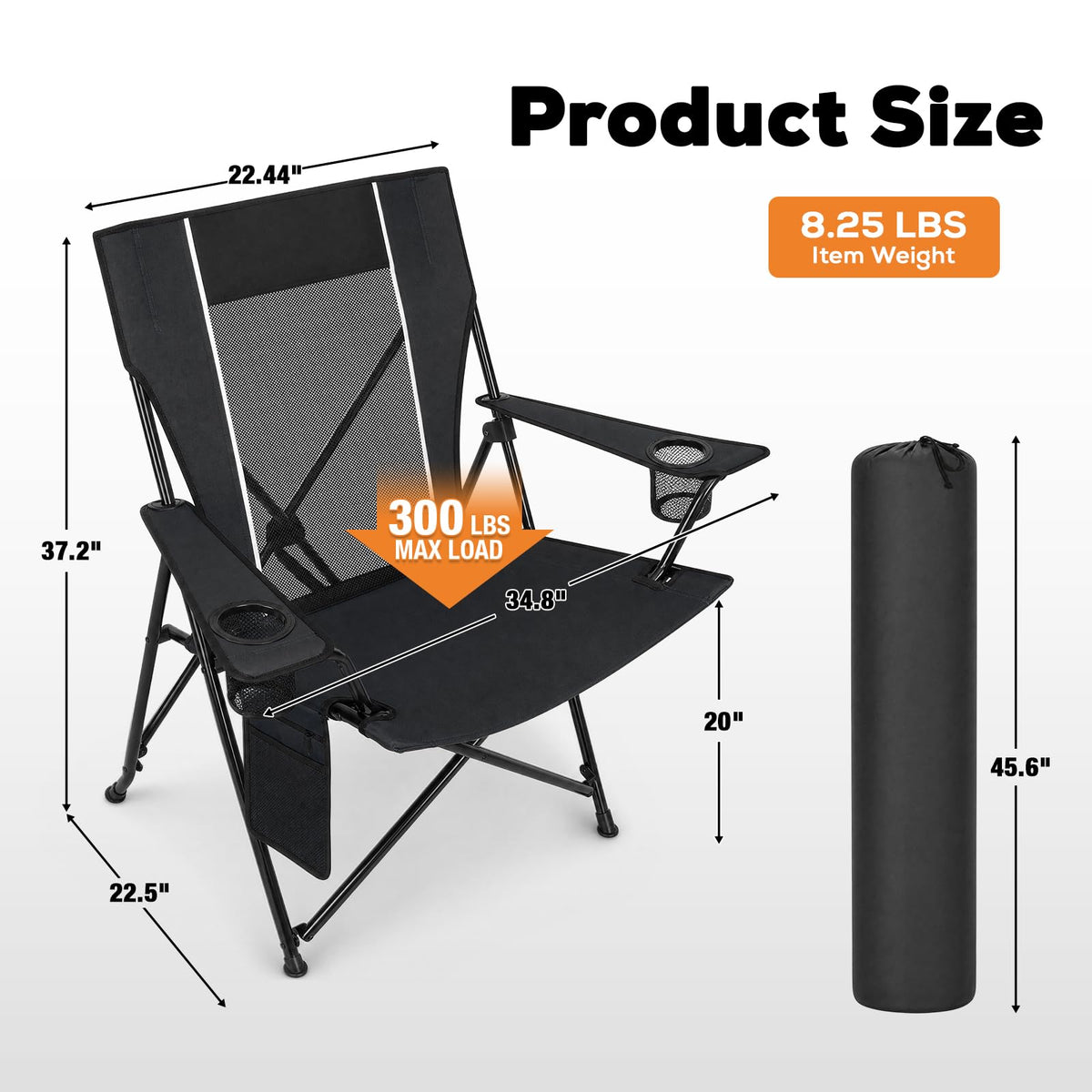 Portable Folding Camping Chair with Cup Holders and Carry Bag P729203