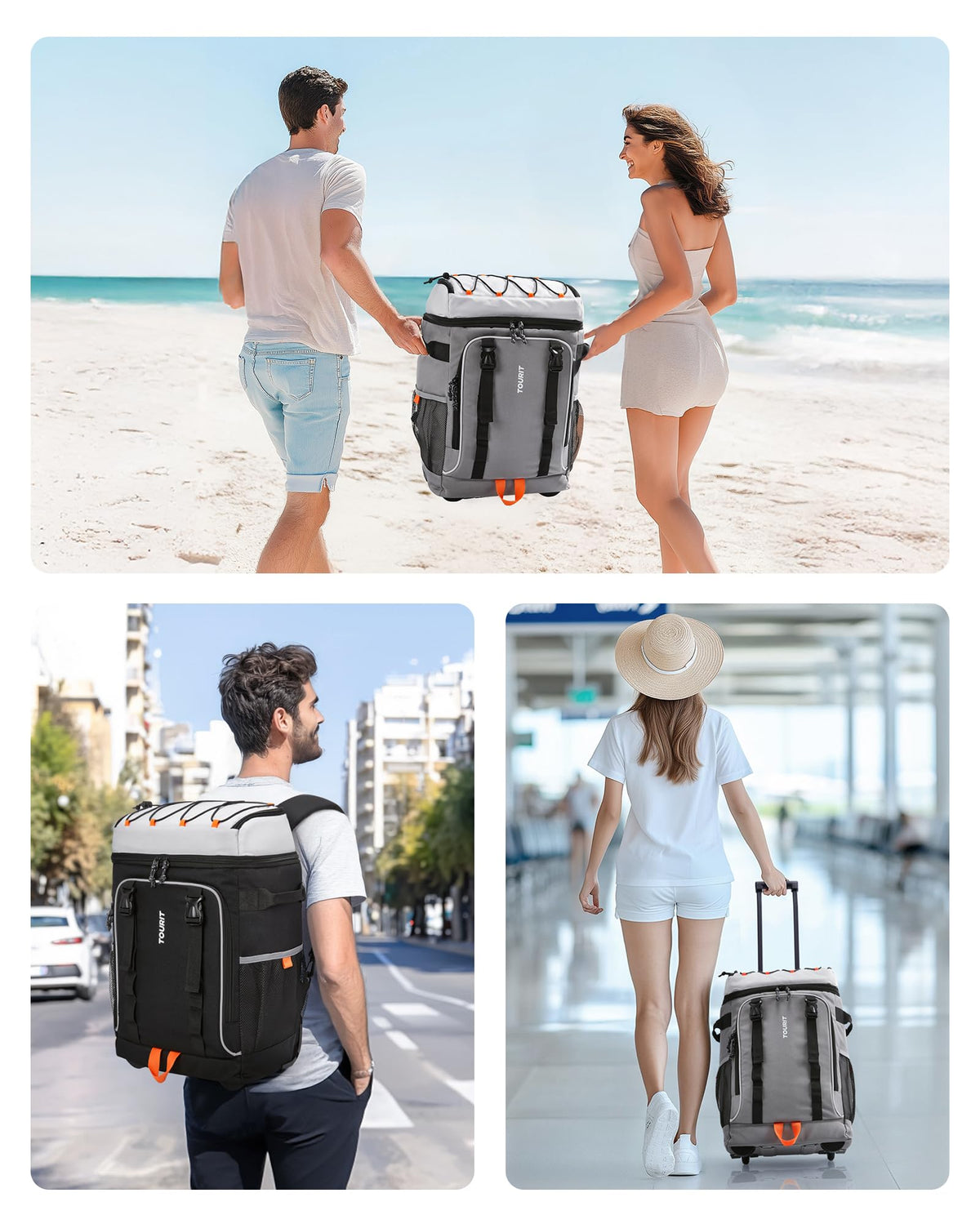 36/50 Cans Insulated Rolling Cooler Backpack with Wheels Y9056