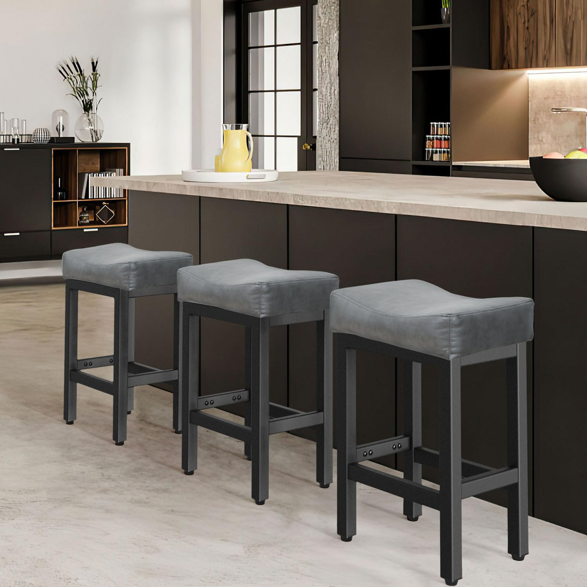 Bonded Leather Counter Height Bar Stools Set of 2 Q15144