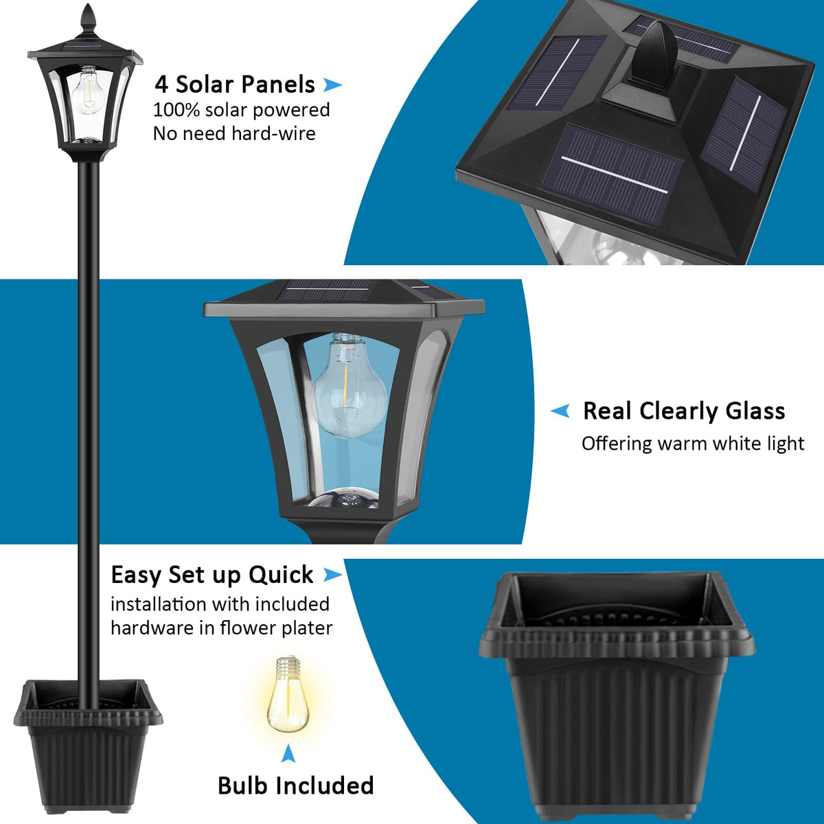 72" Waterproof Solar Outdoor Light with Planter E9657