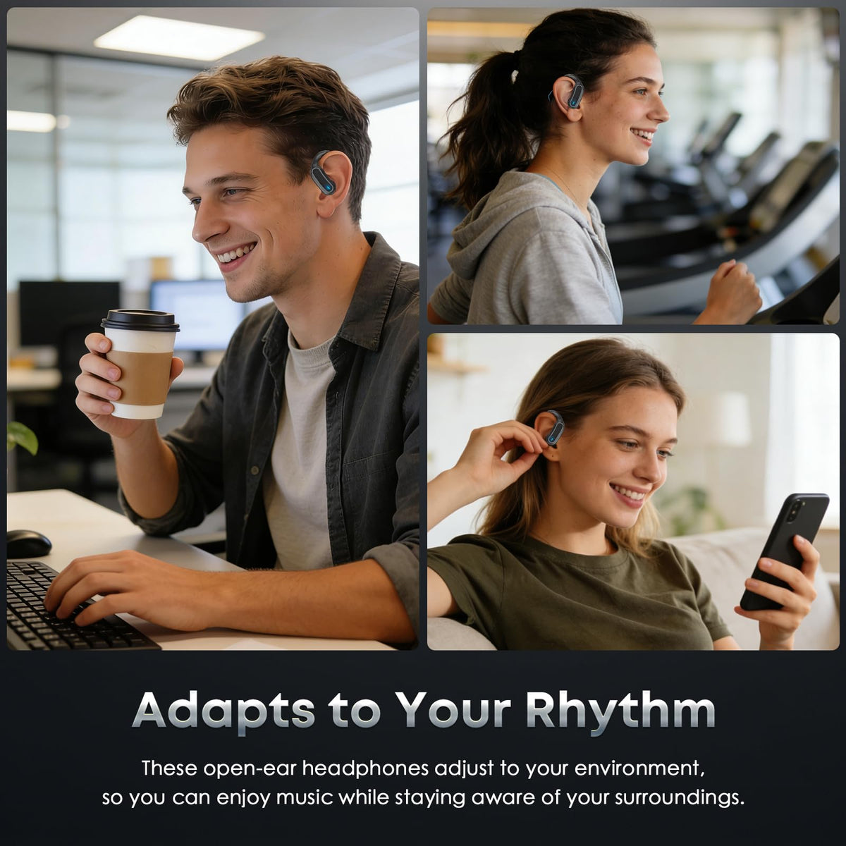 Black Wireless Earbuds with Earhooks E743