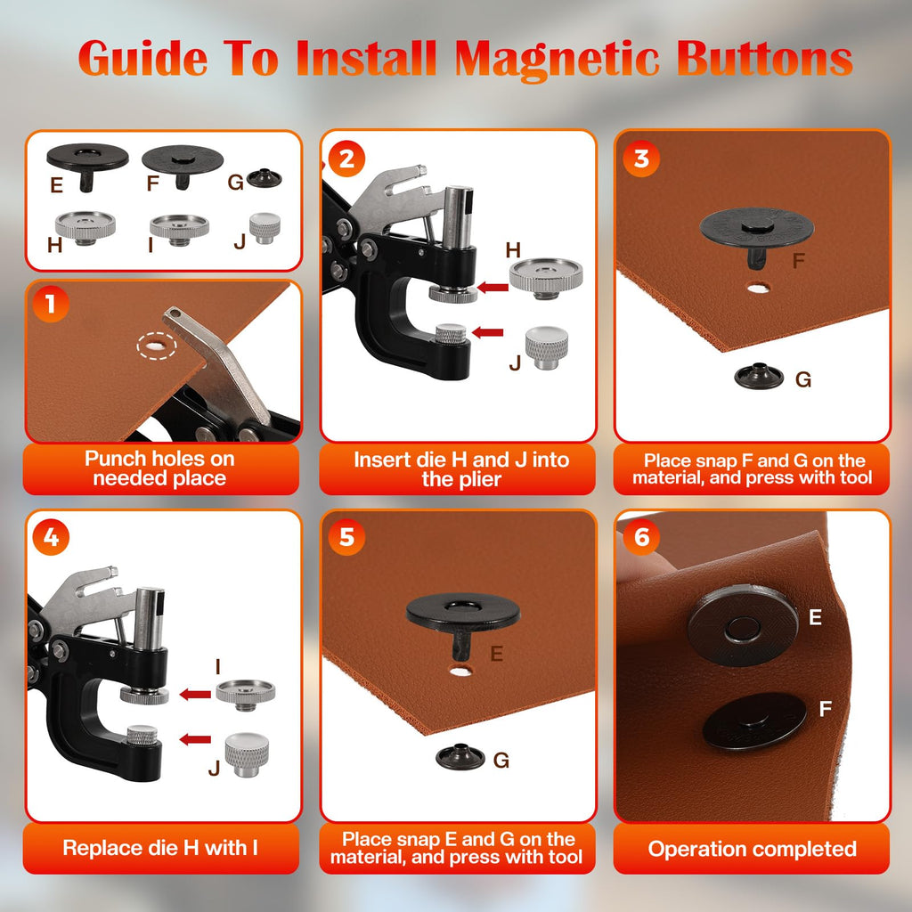 Leather Rivets & Magnetic Snaps Fastener Kit with Installation Plier B943