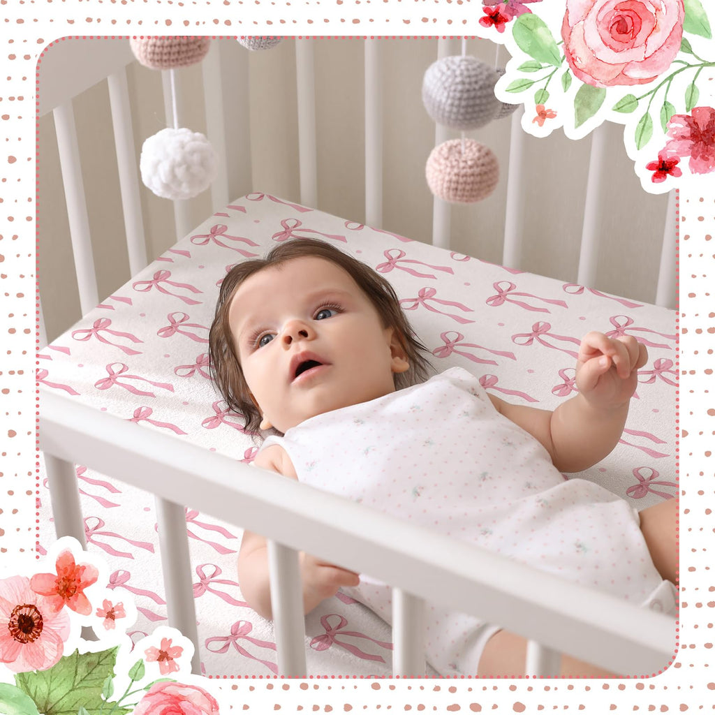 4 Pack Crib Sheets Pink Bow I778788