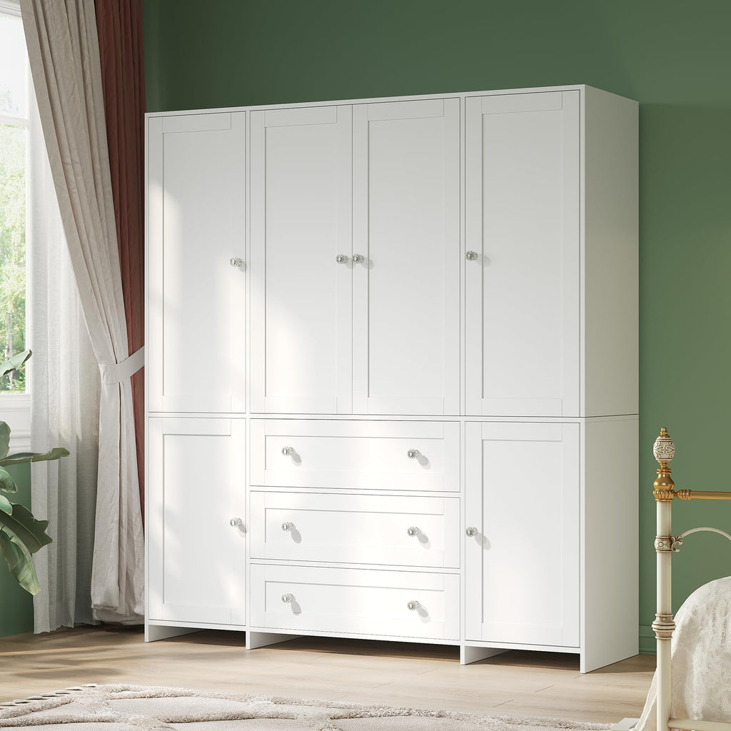 71" Armoire Wardrobe Closet with Drawers and Mirror F1631