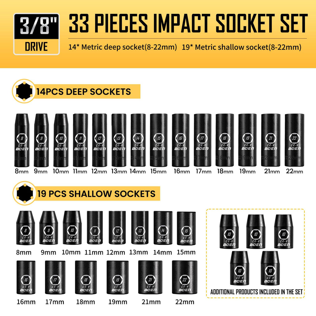 3/8" Drive Impact Socket Set, 57-Piece SAE and Metric S9877