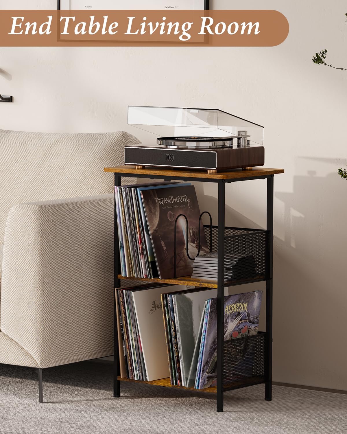 3 Tier Wooden Vinyl Record Storage Turntable Stand Q768475