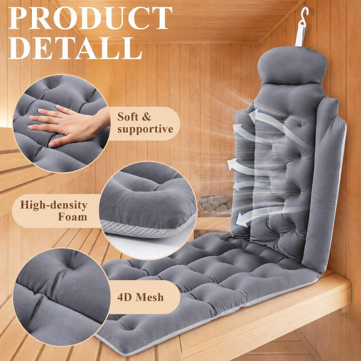 Waterproof High-Density Foam Sauna Seat Cushion Y96624