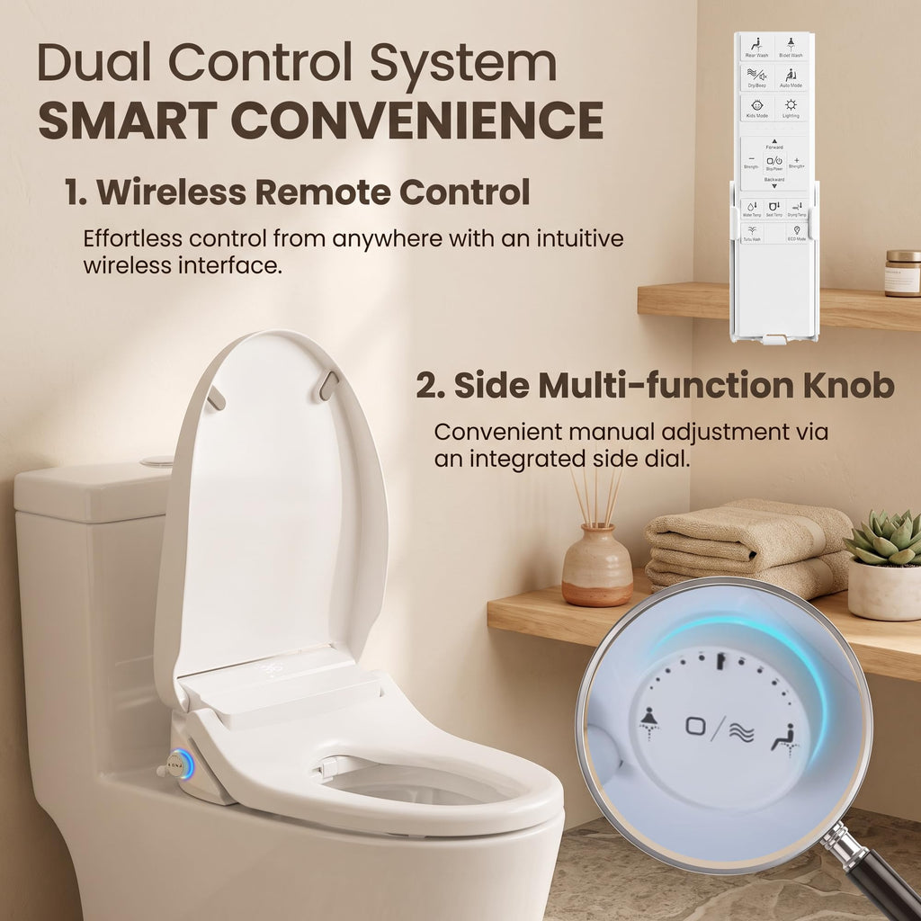 Smart Bidet Toilet Seat with Warm Water, Heated Seat, Remote - White E2728