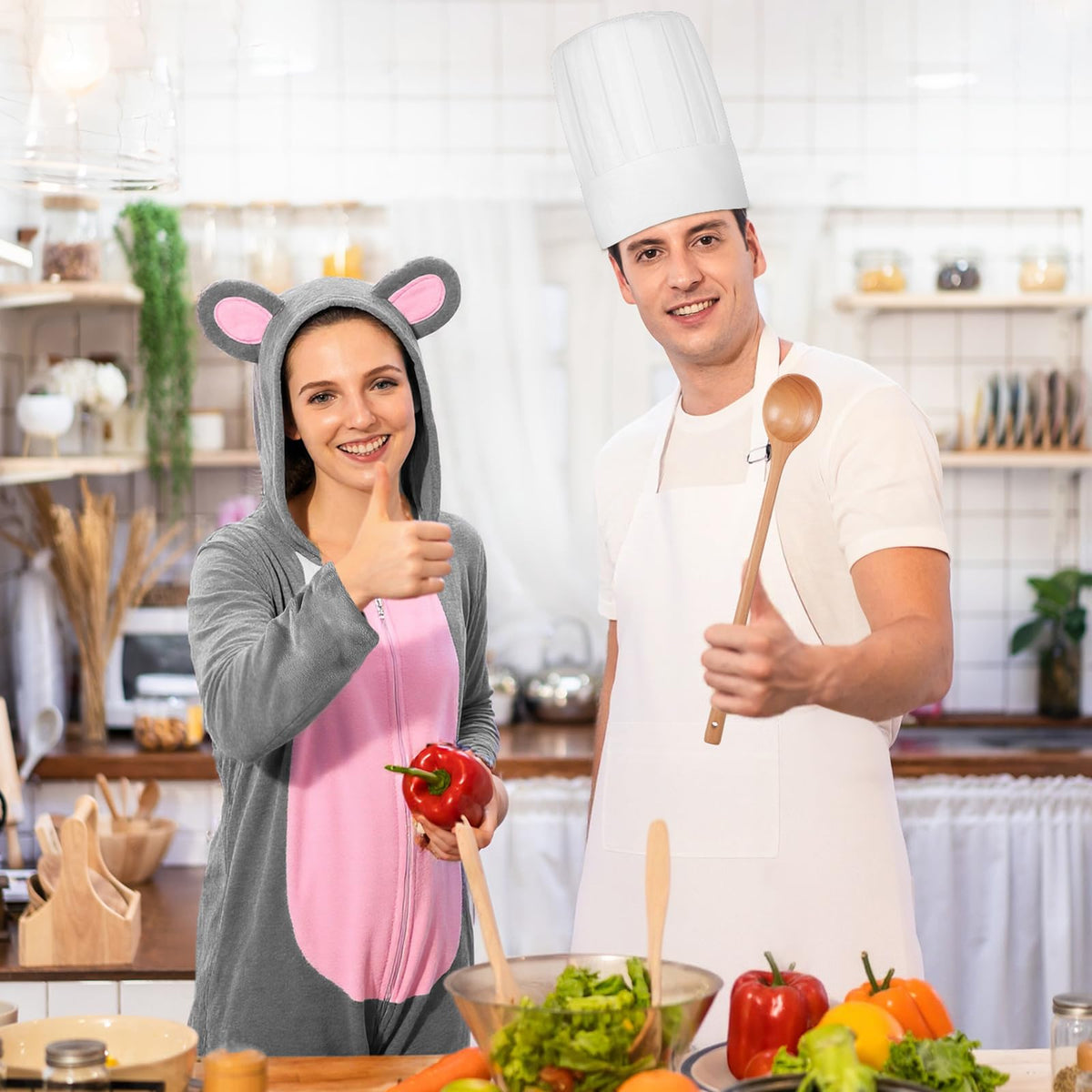 4 Pcs Gray Mouse Chef Costume Set with Hat Apron Spoon K1792