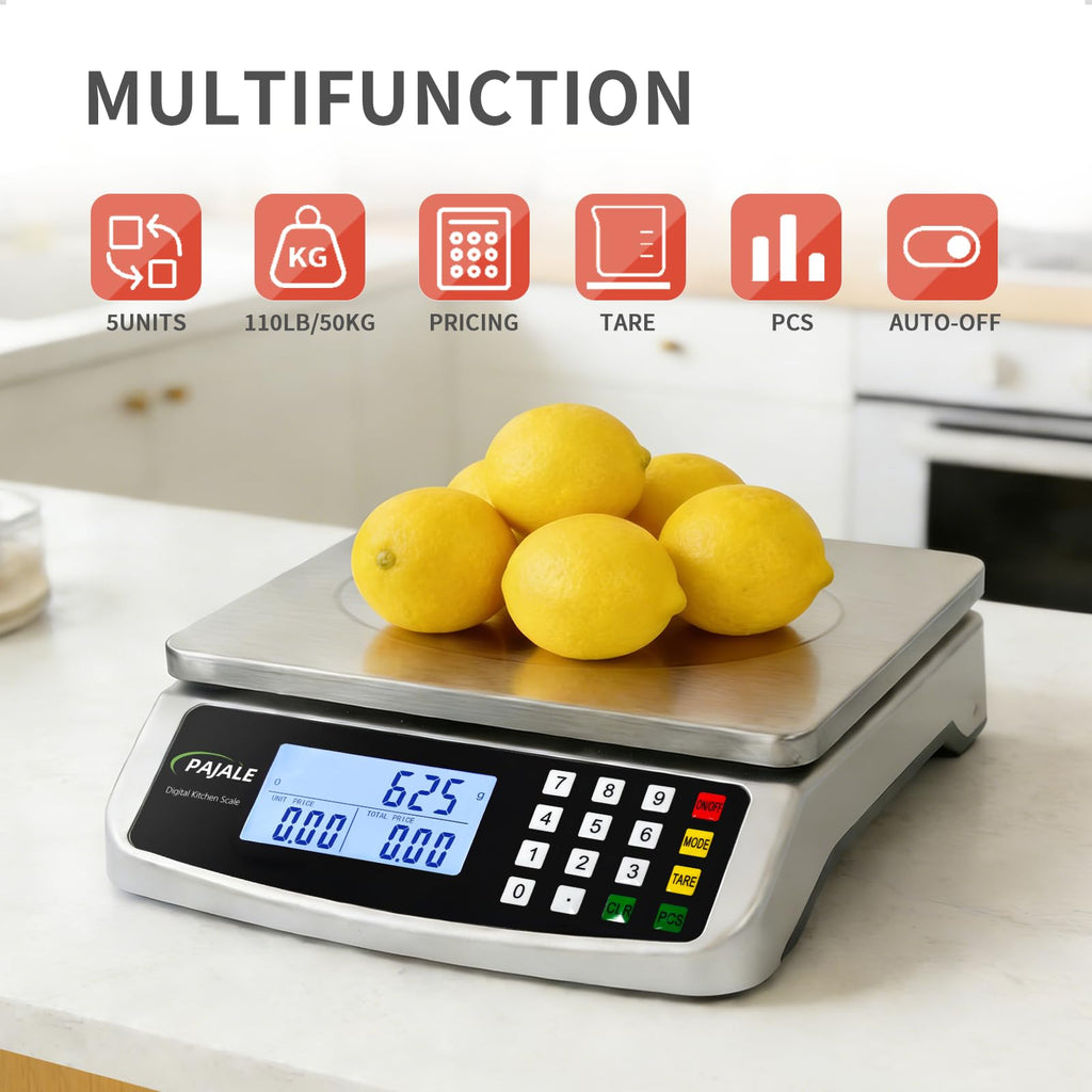 Large 110 lb Commercial Kitchen Food Scale 50kg 304 Stainless Steel R39485