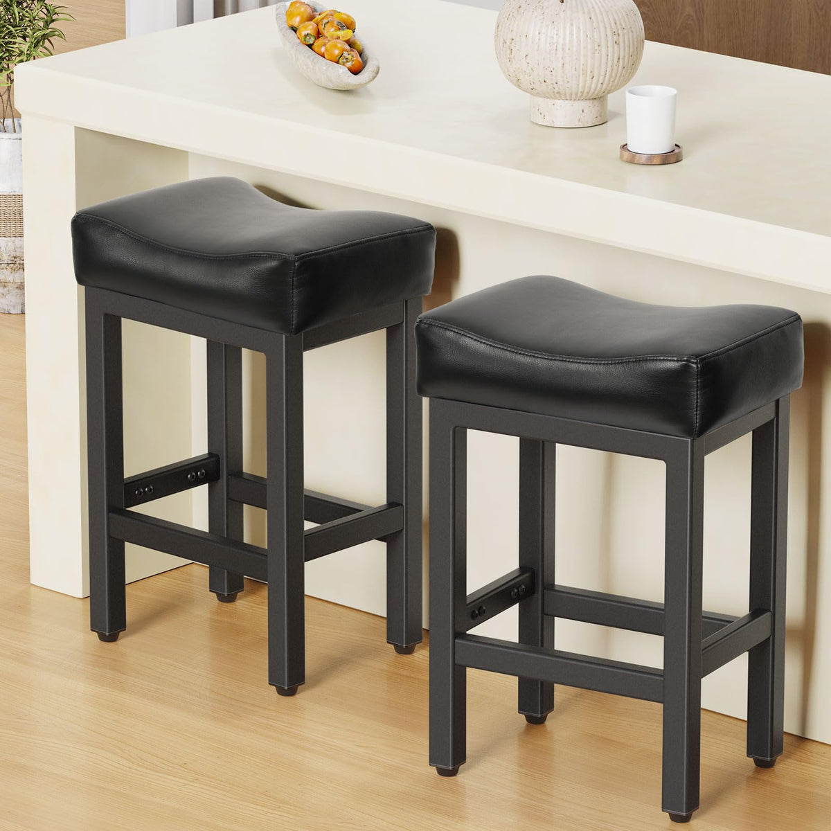 Bonded Leather Counter Height Bar Stools Set of 2 Q15144