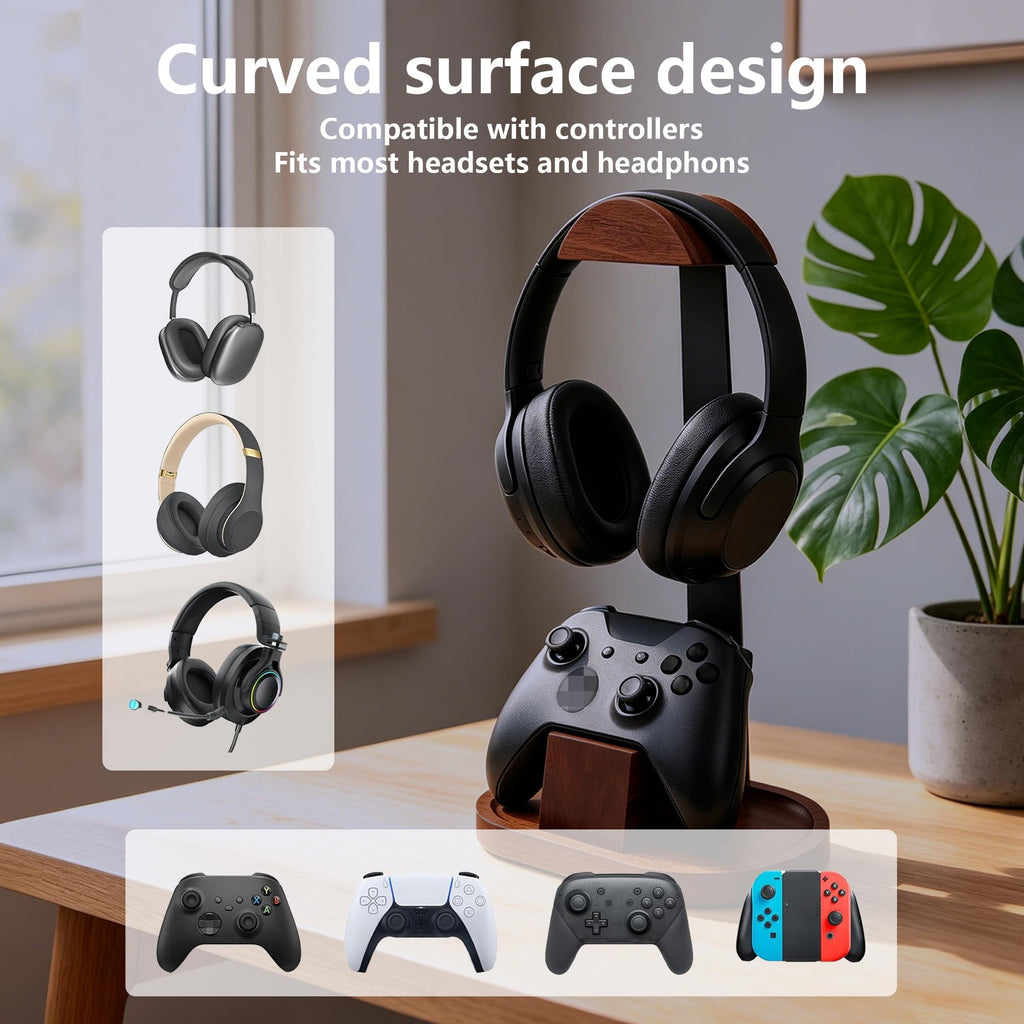Wooden Headphone Stand with Storage Base W76596