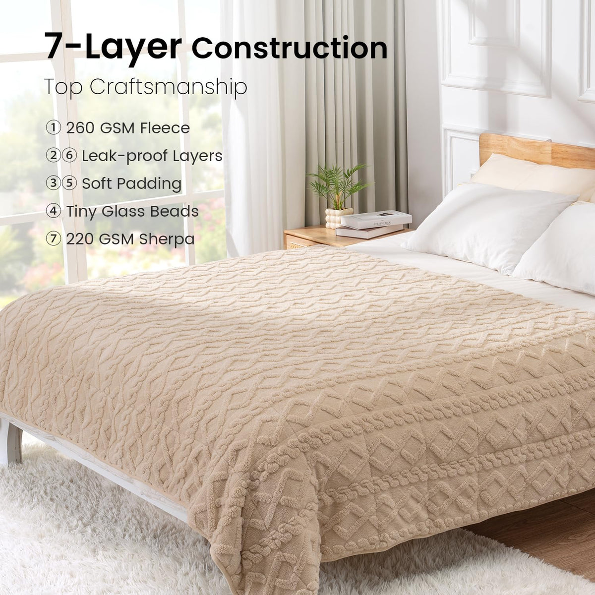 Weighted Blanket Queen Size 15lbs Beige 60 x 80 inches A474988
