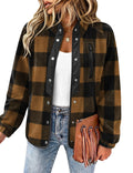Fleece Jacket Aztec Print Snap Button Down Outerwear V69733