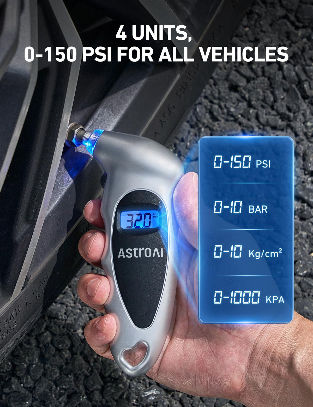 Digital Tire Pressure Gauge 0-150PSI 4 Pack I7560