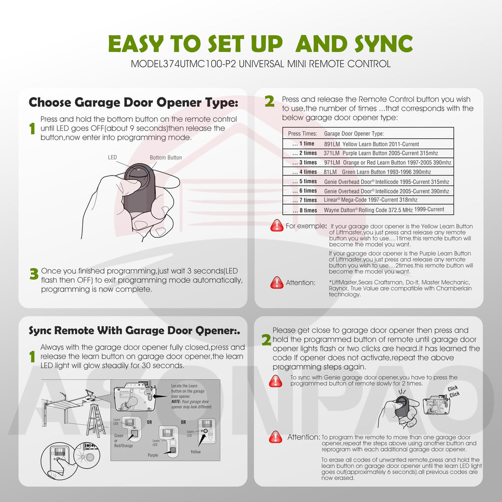Universal Garage Door Opener Remote Pack of 4 G27708