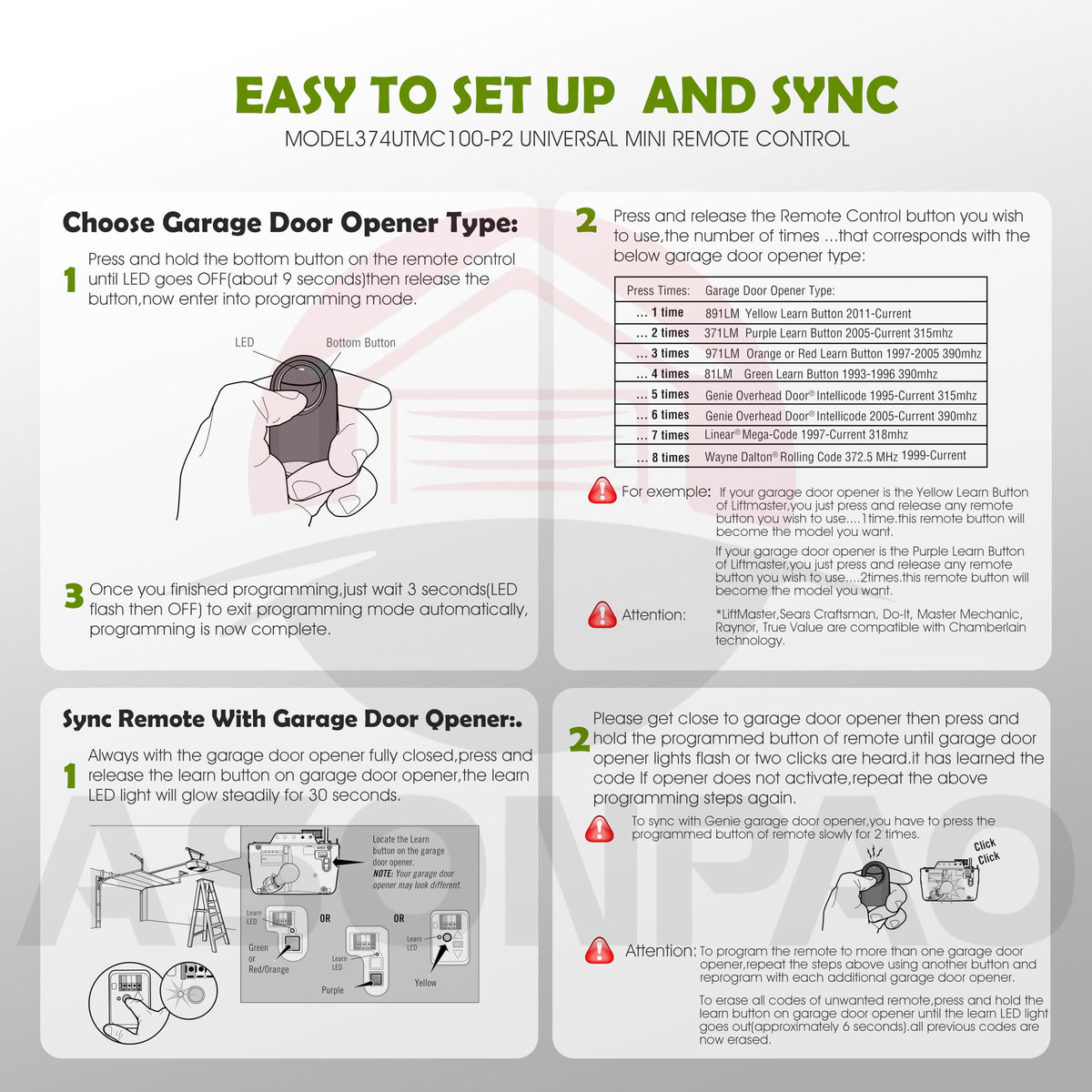 Universal Garage Door Opener Remote Pack of 4 G27708